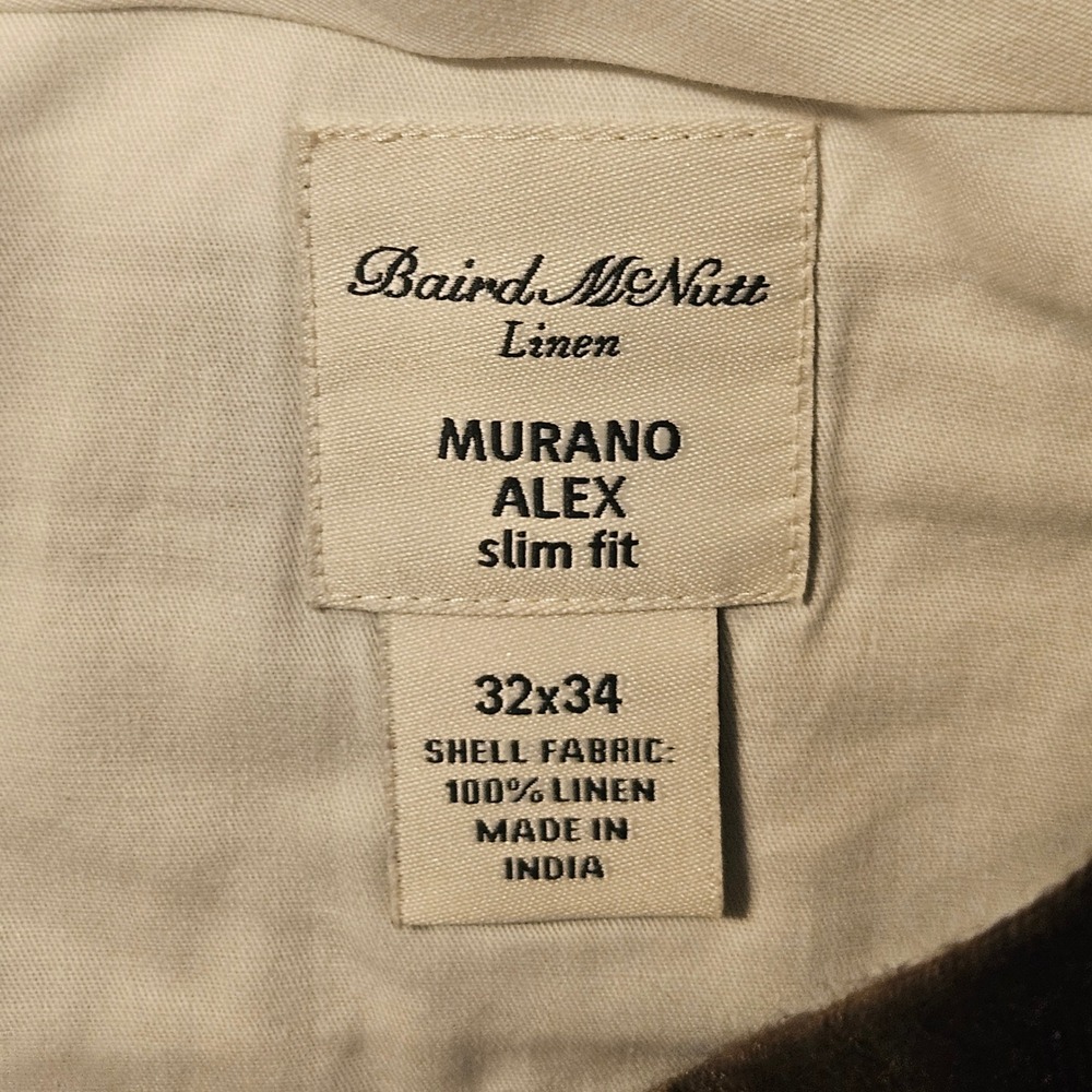 Murano Alex Slim Fit Pants Mens Size 32x34 Brown Baird McNutt Irish Linen - Picture 3 of 5